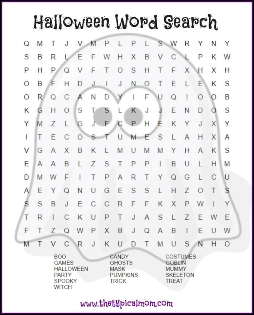 Ghost Halloween Word Search Printable - Etsy throughout Printable Word Search For Halloween