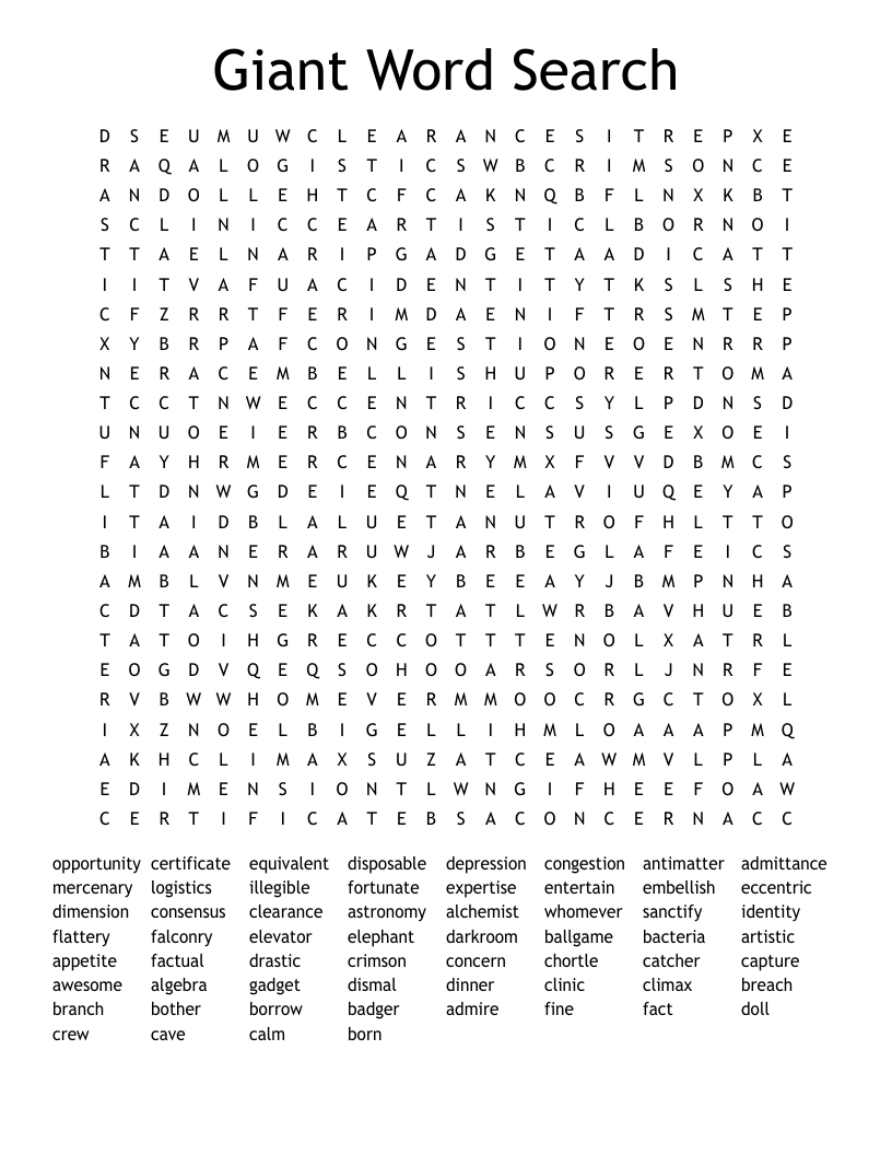 Giant Word Search - Wordmint within Giant Printable Word Search