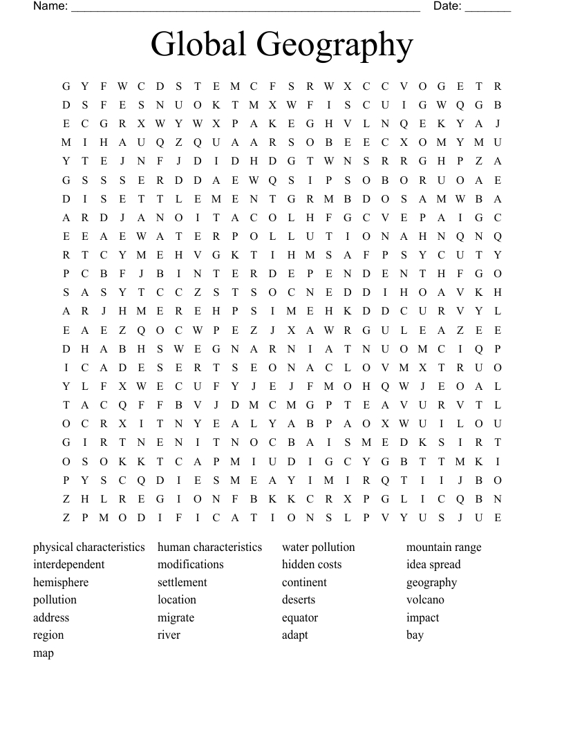 Global Geography Word Search - Wordmint intended for Geography Word Search Printable