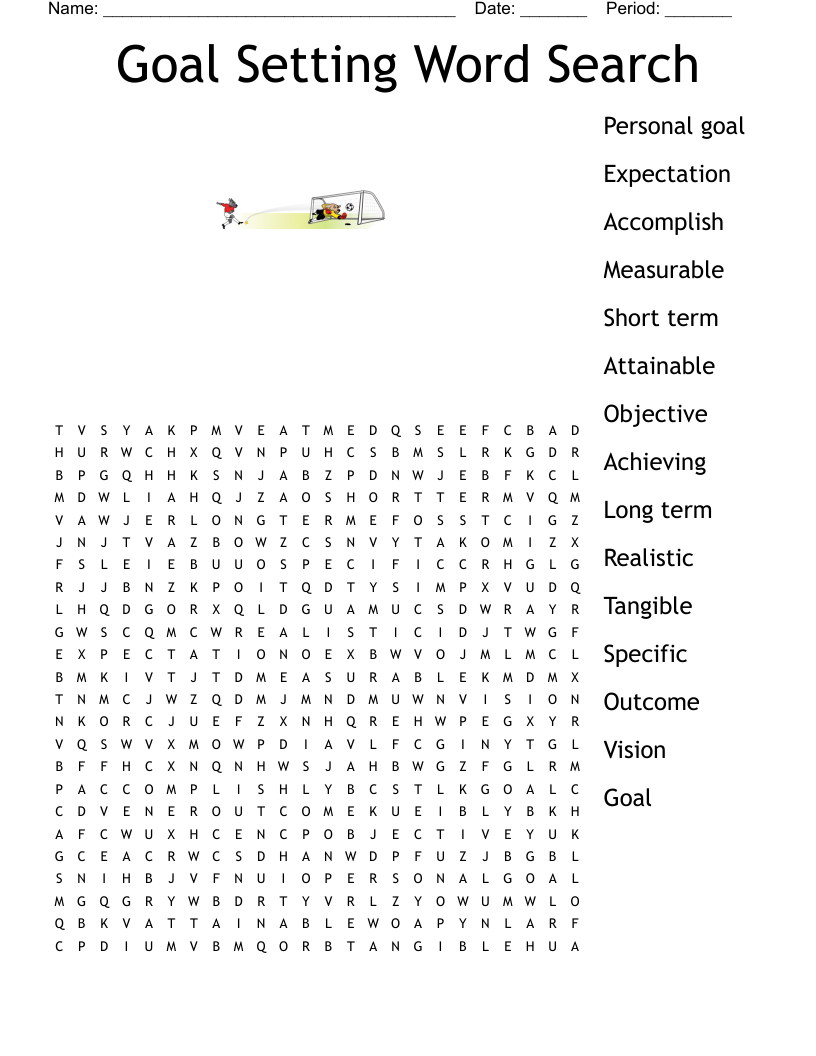 Goal Setting Word Search - Wordmint in Printable Word Search About Goals