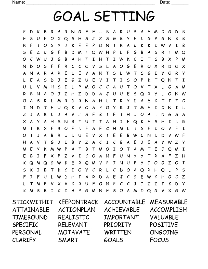 Goal Setting Word Search - Wordmint within Printable Word Search About Goals
