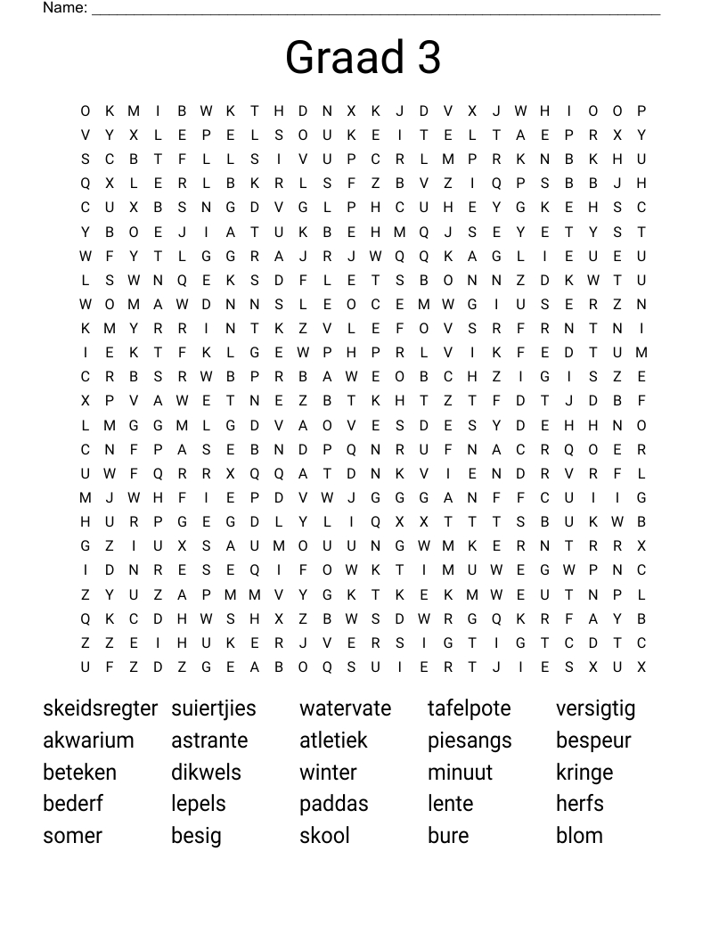 Graad 3 Word Search - Wordmint within 3Rd Grade Word Search Printable