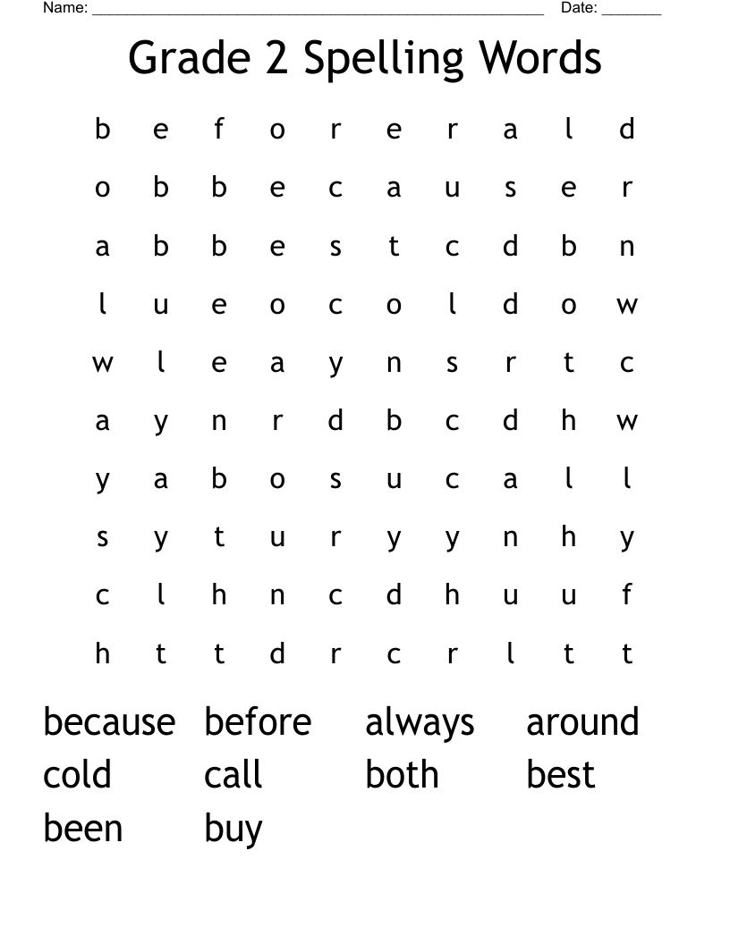 Grade 2 Spelling Words Word Search - Wordmint intended for Grade 2 Word Search Printable