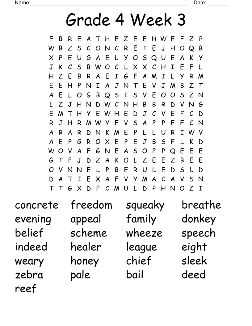 Grade 4 Week 3 Word Search - Wordmint in 4th Grade Word Search Puzzles Free Printable
