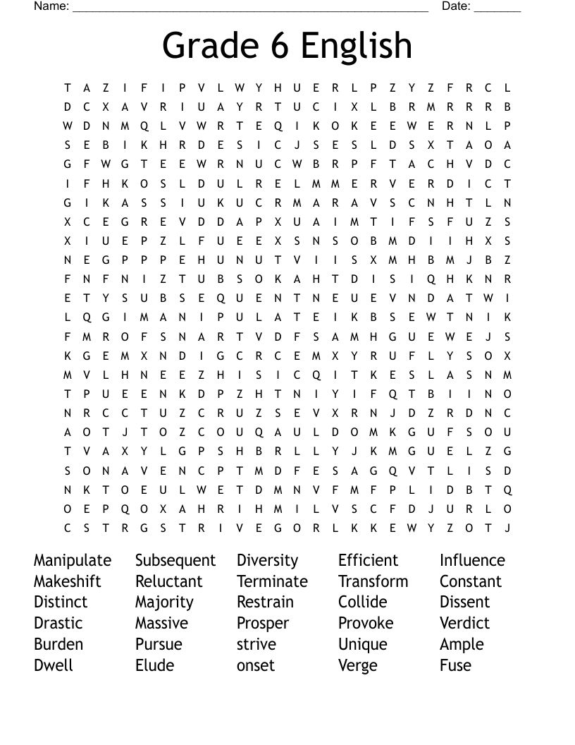 Grade 6 English Word Search - Wordmint with regard to Printable Word Search For Grade 6