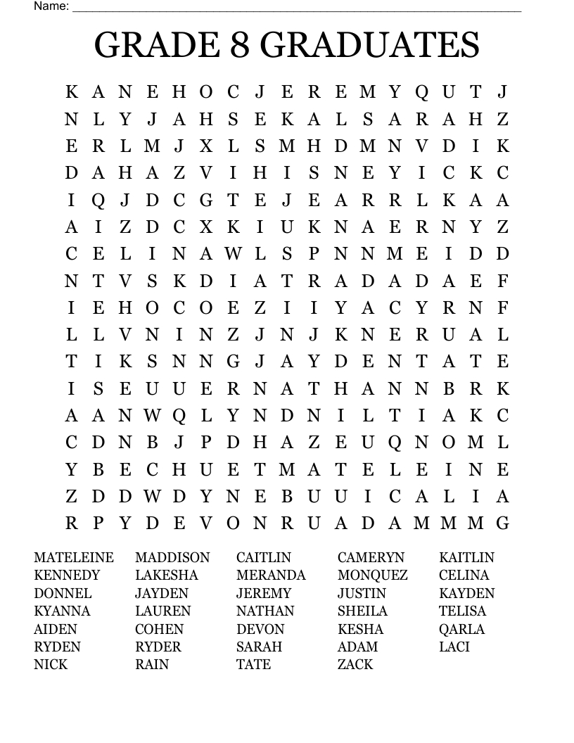 Grade 8 Graduates Word Search - Wordmint within Printable Word Search For 8Th Graders