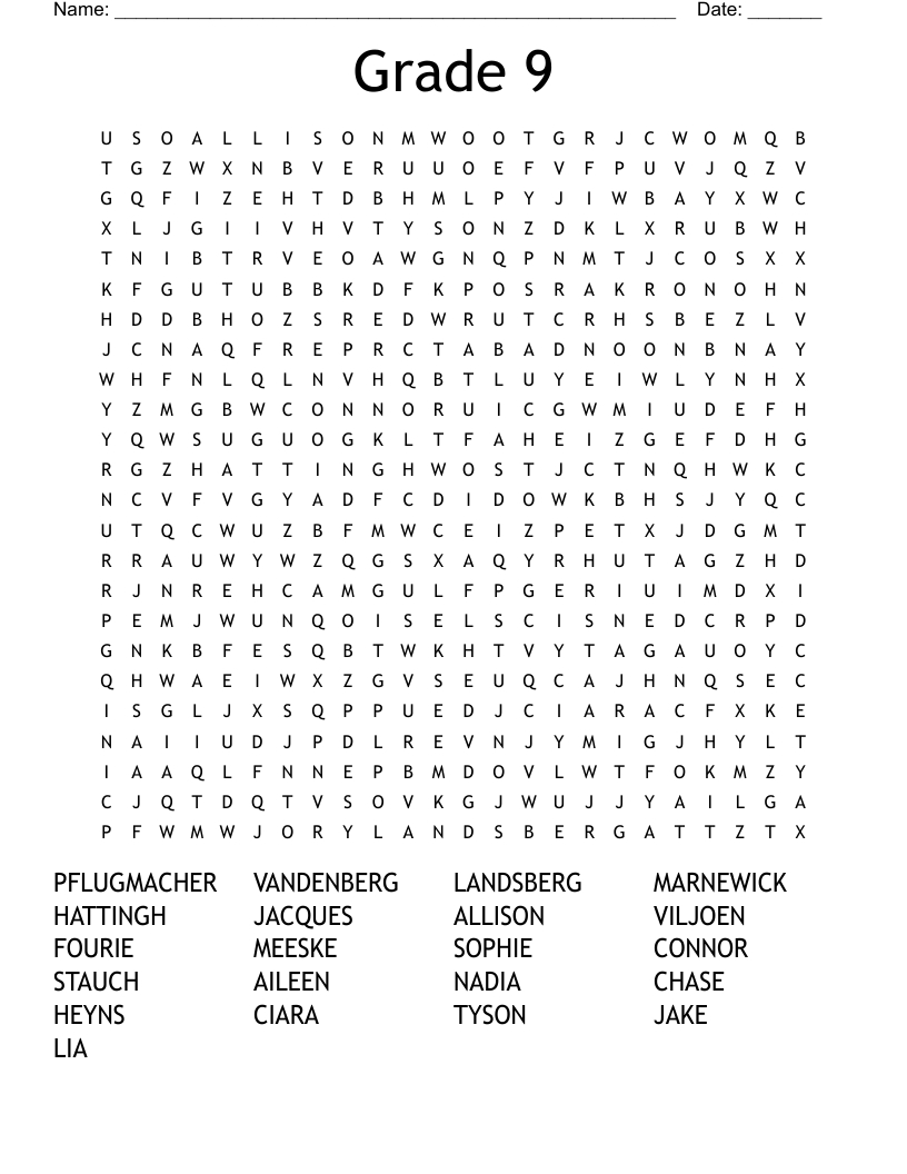 Grade 9 Word Search - Wordmint within 9th Grade Word Search Printable