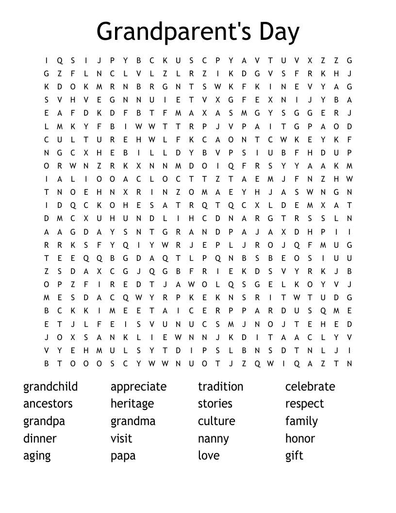Grandparent&amp;#039;S Day Word Search - Wordmint intended for Free Printable Word Search For Older Adults