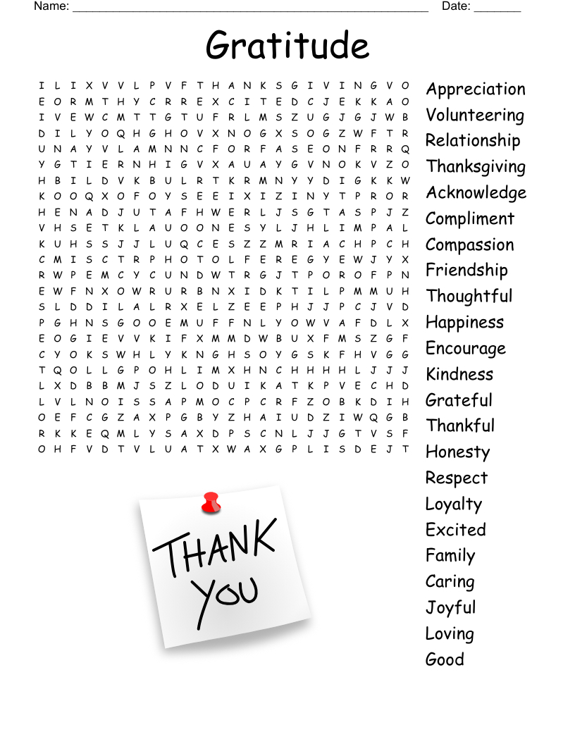 Gratitude Word Search - Wordmint pertaining to Gratitude Word Search Free Printable
