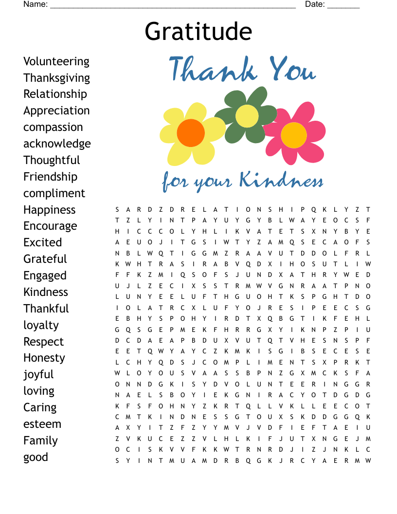 Gratitude Word Search - Wordmint throughout Gratitude Word Search Printable