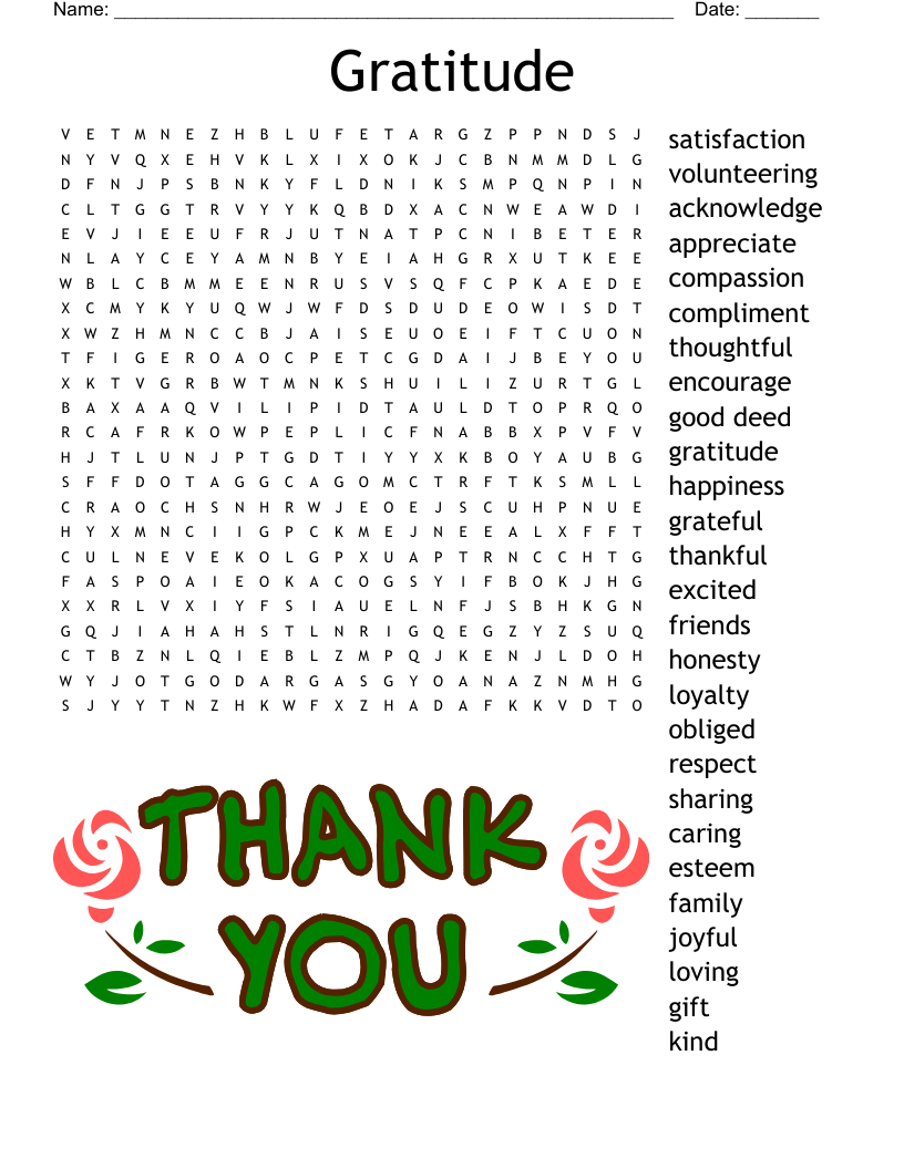 Gratitude Word Search - Wordmint with regard to Gratitude Word Search Printable
