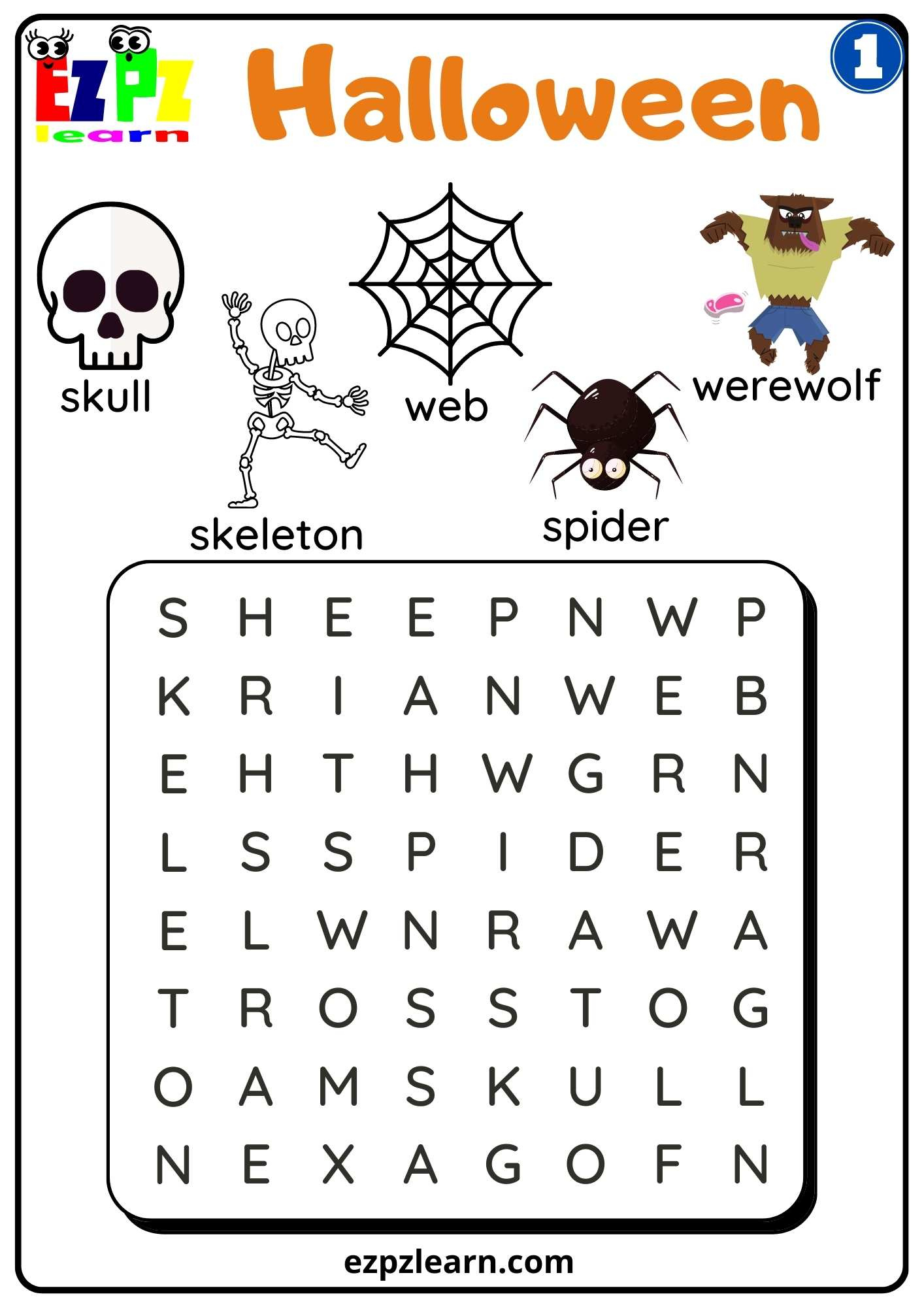 Group 1 Halloween Word Search For Kids - Ezpzlearn intended for Halloween Printable Word Search For Kids