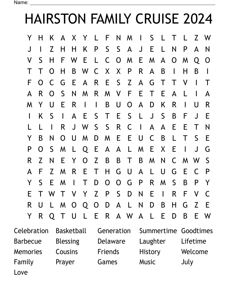Hairston Family Cruise 2024 Word Search - Wordmint regarding Free Printable 2024 Word Search