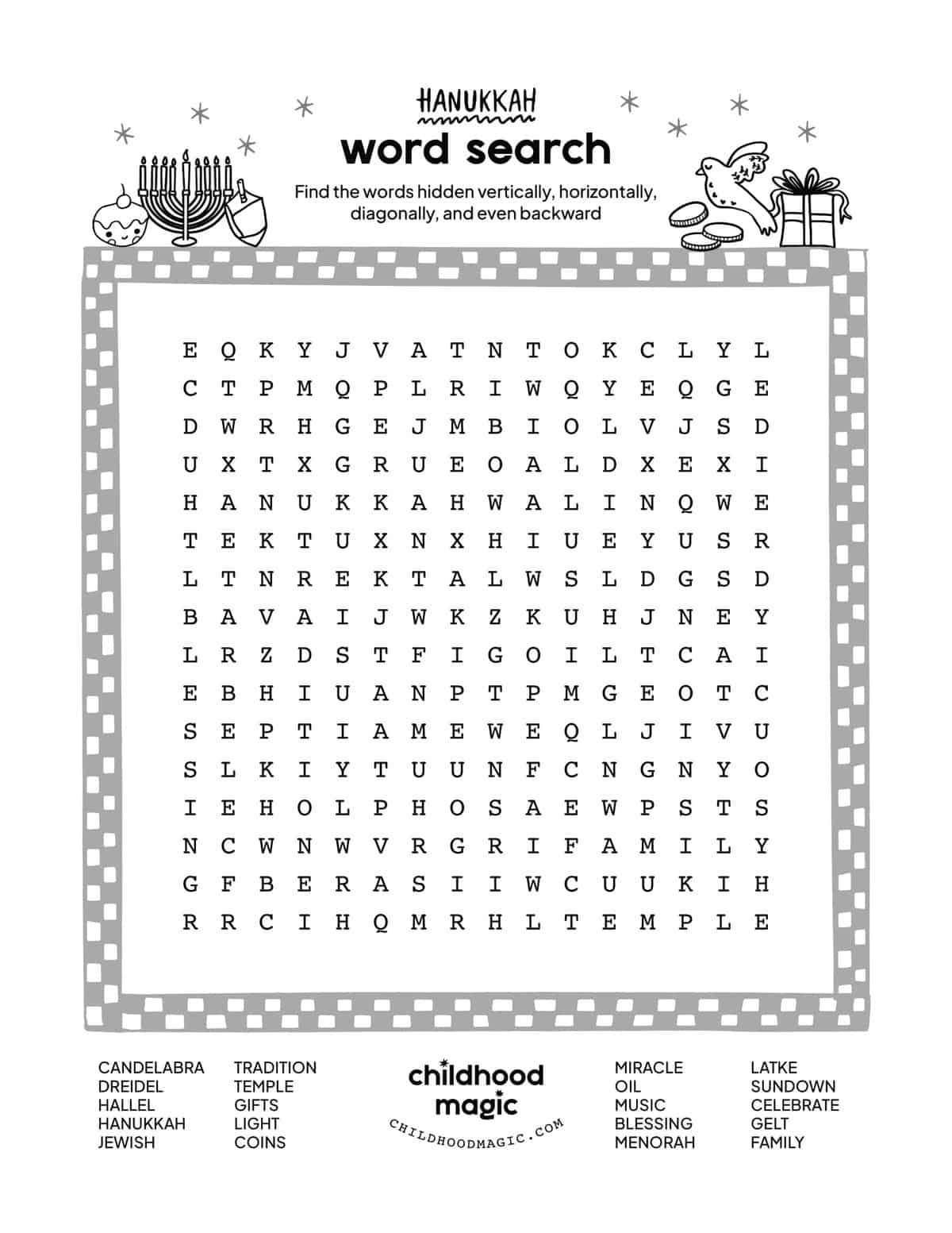 Hanukkah Word Search - Childhood Magic inside Printable Hanukkah Word Search
