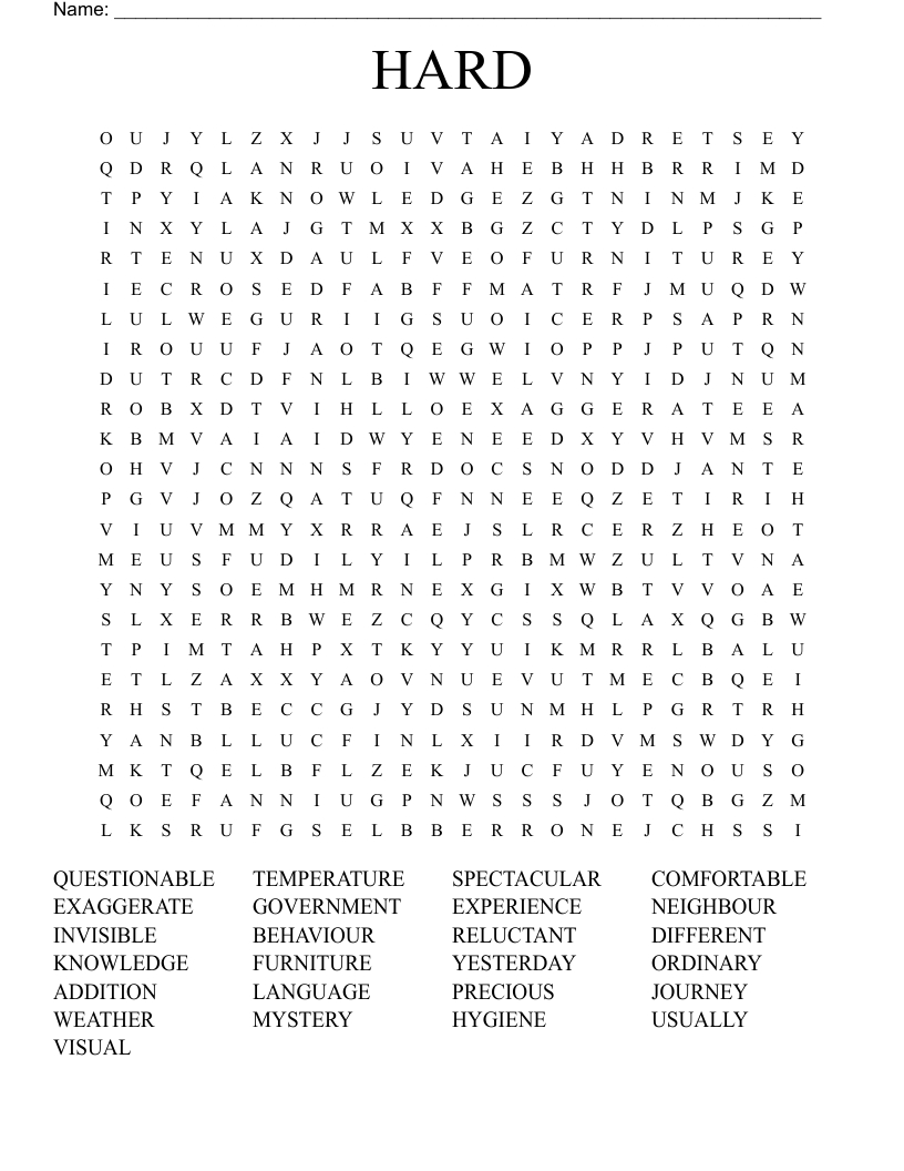 Hard Word Search - Wordmint for Word Search Printable
