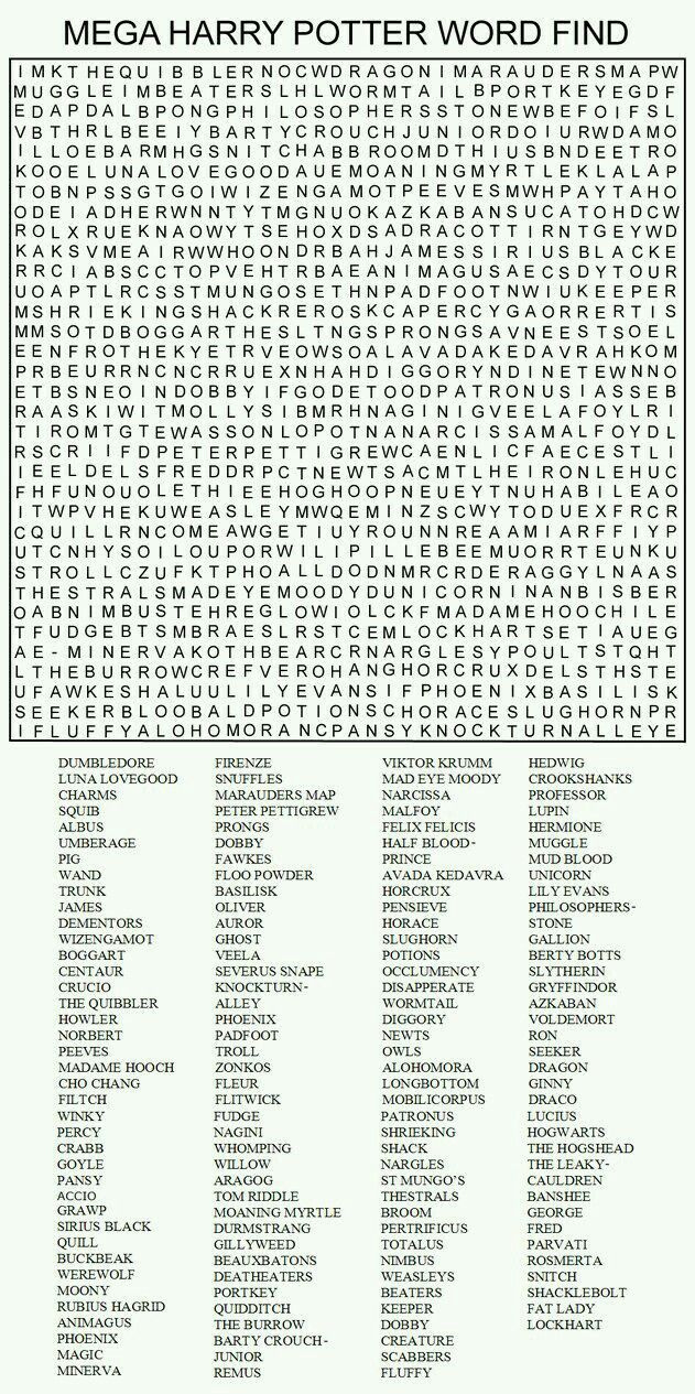 Harry Potter Word Search intended for Printable Word Search Harry Potter