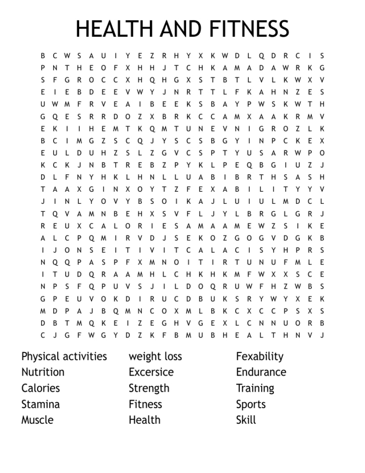 Health Word Search Printable