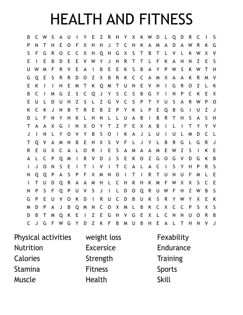 Health And Fitness Word Search - Wordmint pertaining to Health Word Search Printable
