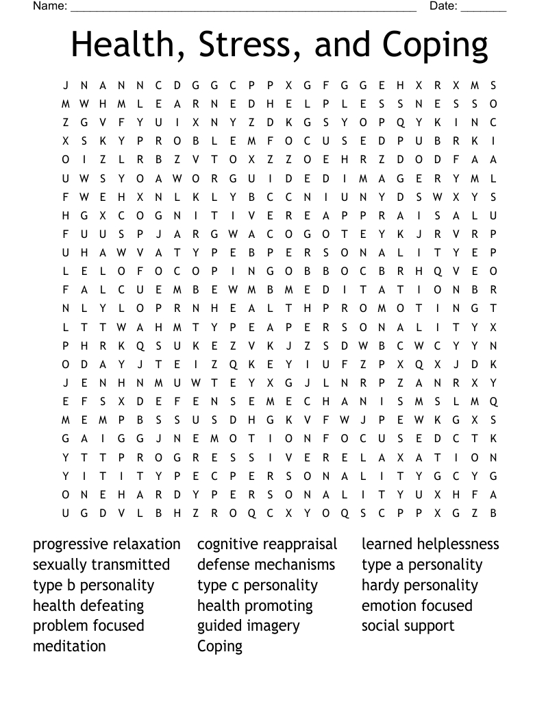 Health, Stress, And Coping Word Search - Wordmint intended for Printable Word Search Coping Skills