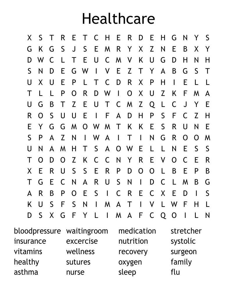Healthcare Word Search - Wordmint intended for Health Word Search Printable