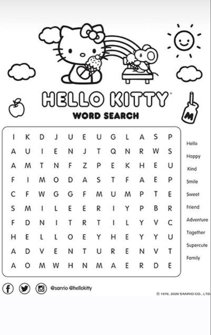 Hello Kitty Word Search regarding Hello Kitty Word Search Printable