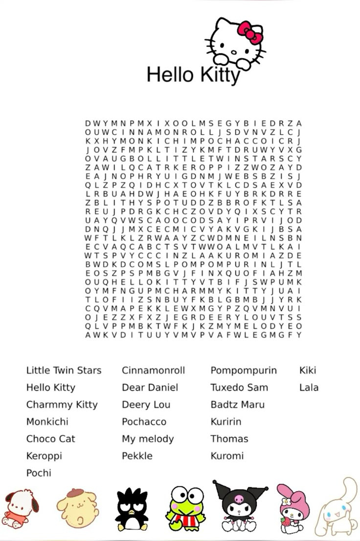 Hello Kitty Word Search throughout Hello Kitty Word Search Printable