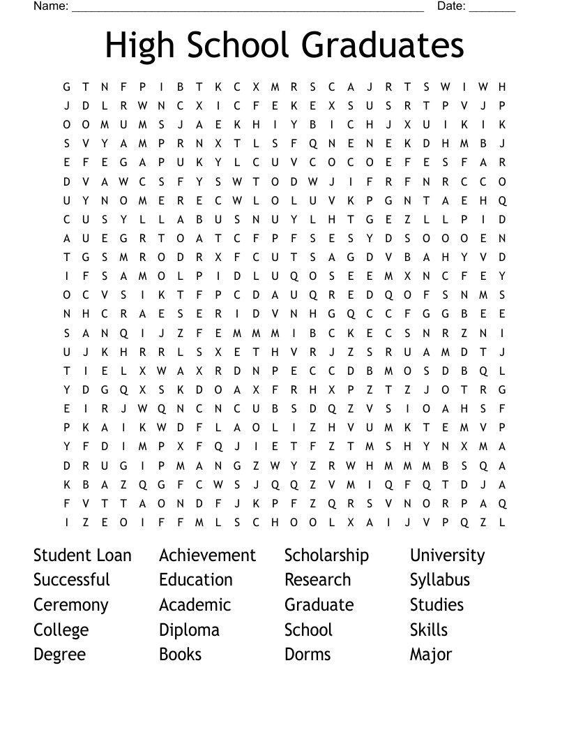 High School Graduates Word Search - Wordmint with Free Printable Word Search High School