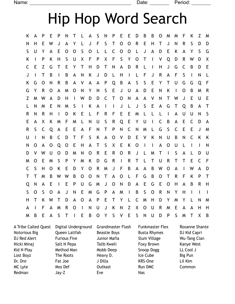 Hip Hop Word Search - Wordmint regarding Free Printable Word Search Puzzles Hip Hop Artists