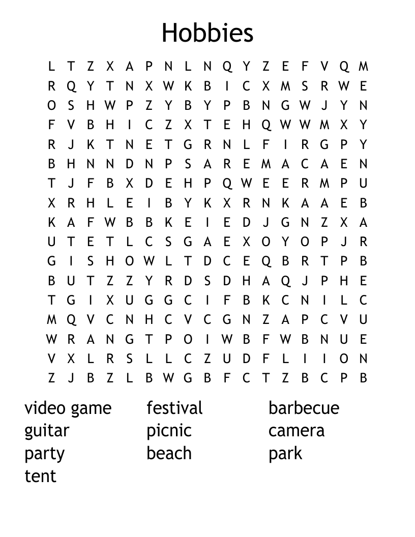 Hobbies Word Search - Wordmint with Printable Word Search Hobbies