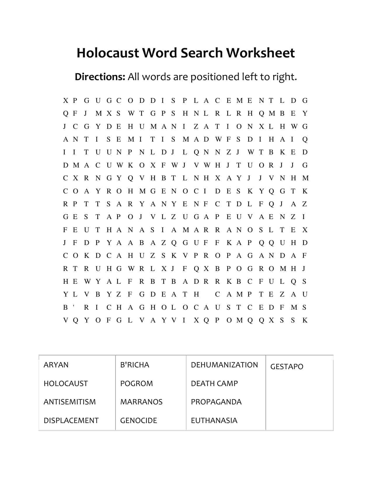 Holocaust Ks3 Word Search Worksheet pertaining to Ks3 Word Search Printable