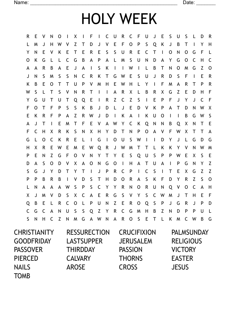 Holy Week Word Search - Wordmint regarding Easter Spiritual Word Search