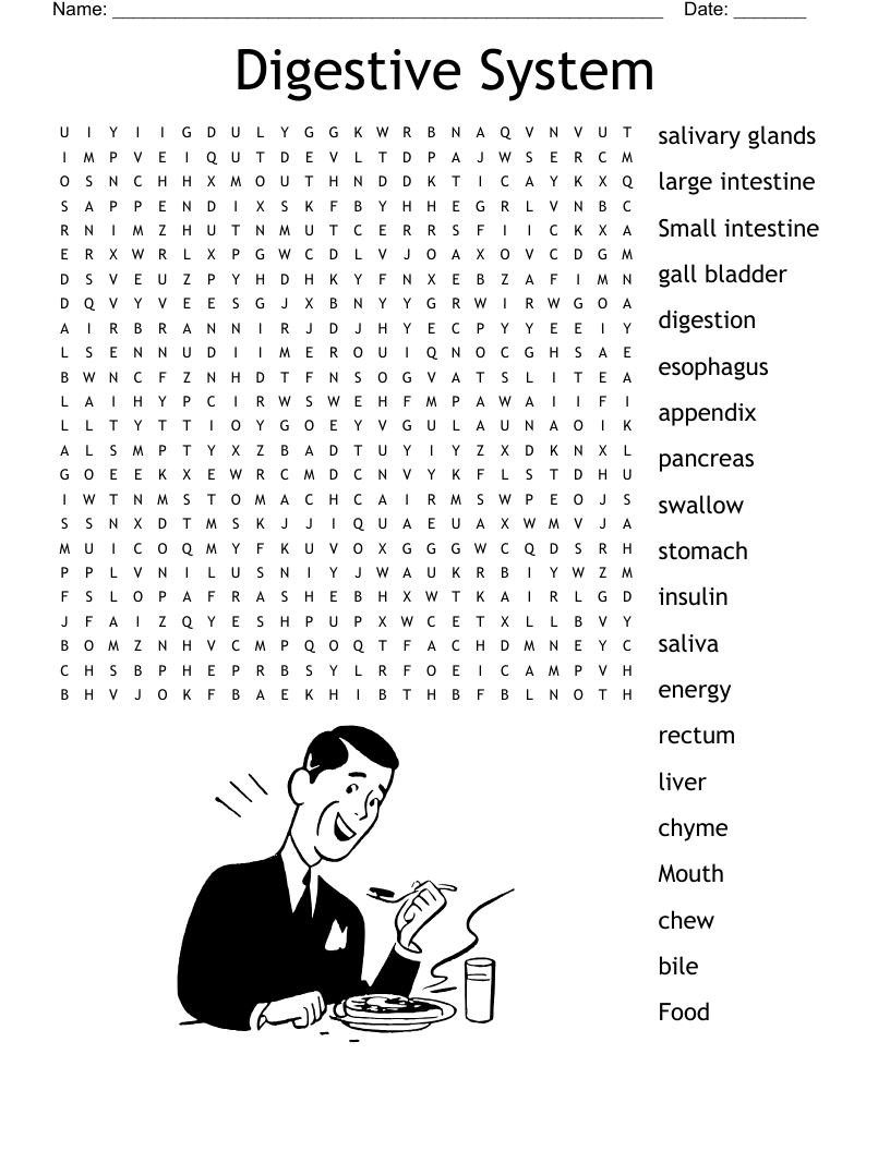Human Digestive System Crossword - Wordmint intended for Word Search Reader&amp;#039;S Digest