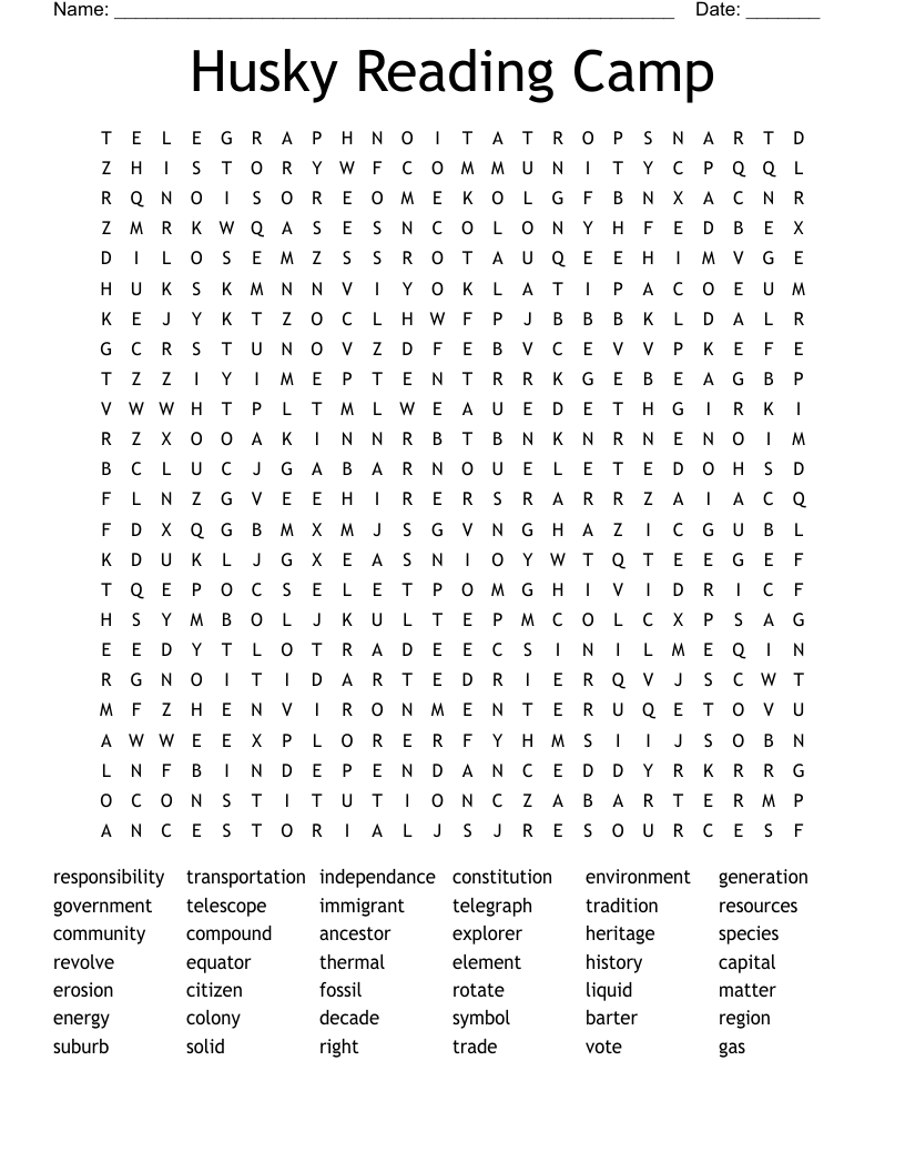 Husky Reading Camp Word Search - Wordmint in Printable Word Search Reading
