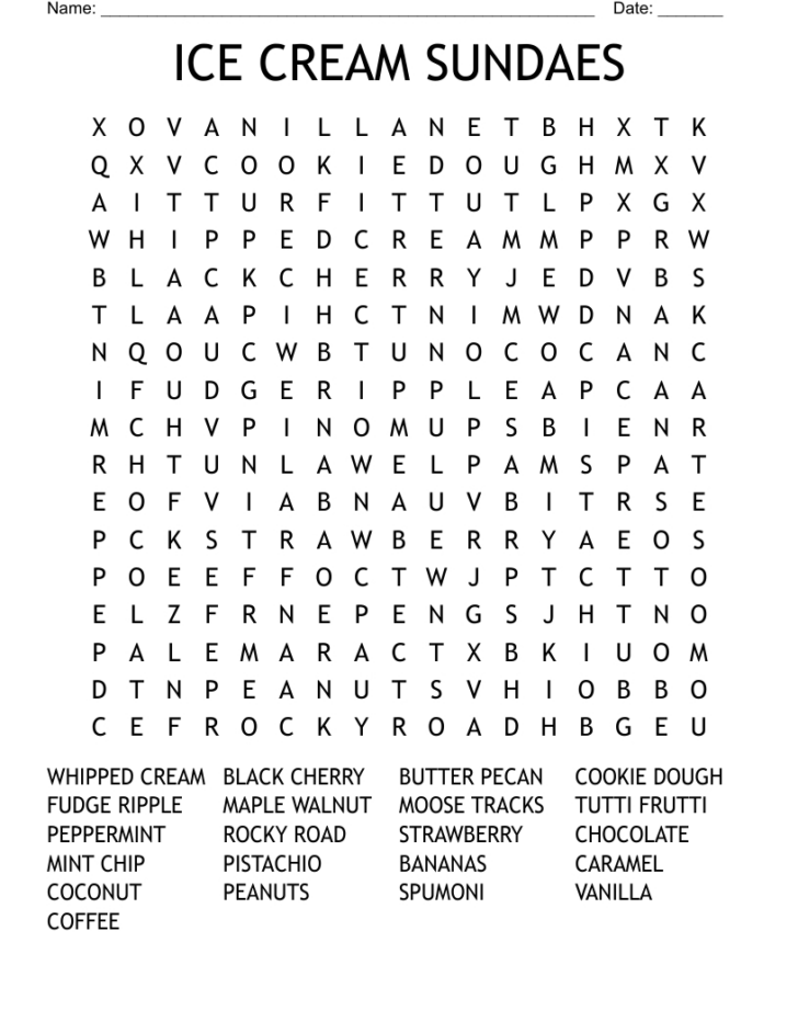 Printable Word Search Ice Cream Printable Word Search Ice Cream