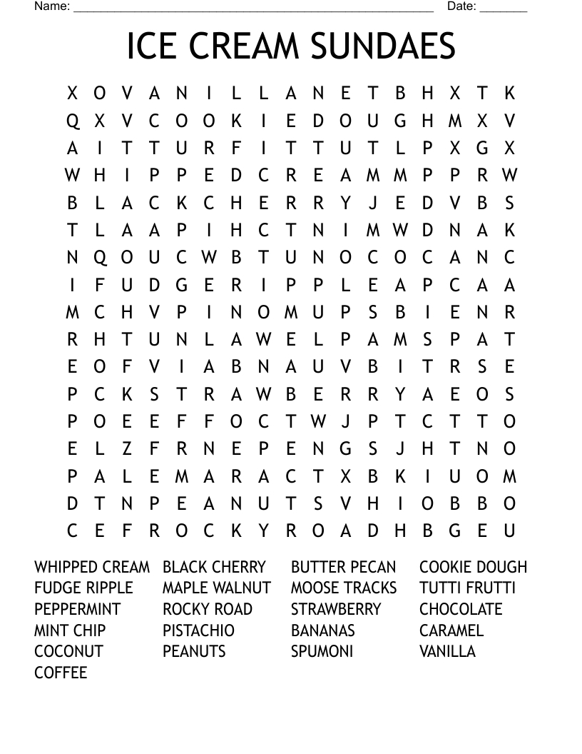Ice Cream Flavors Word Search - Wordmint pertaining to Printable Word Search Ice Cream