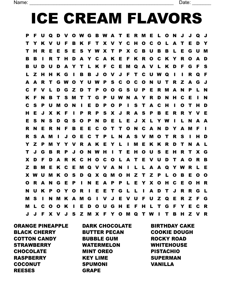 Ice Cream Sundaes Word Search - Wordmint within Printable Word Search Ice Cream