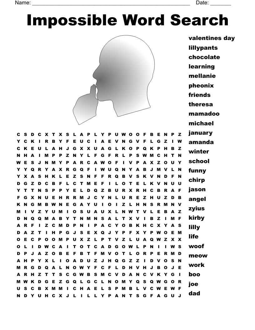 Impossible Word Search - Wordmint intended for Unsolvable Word Search Printable