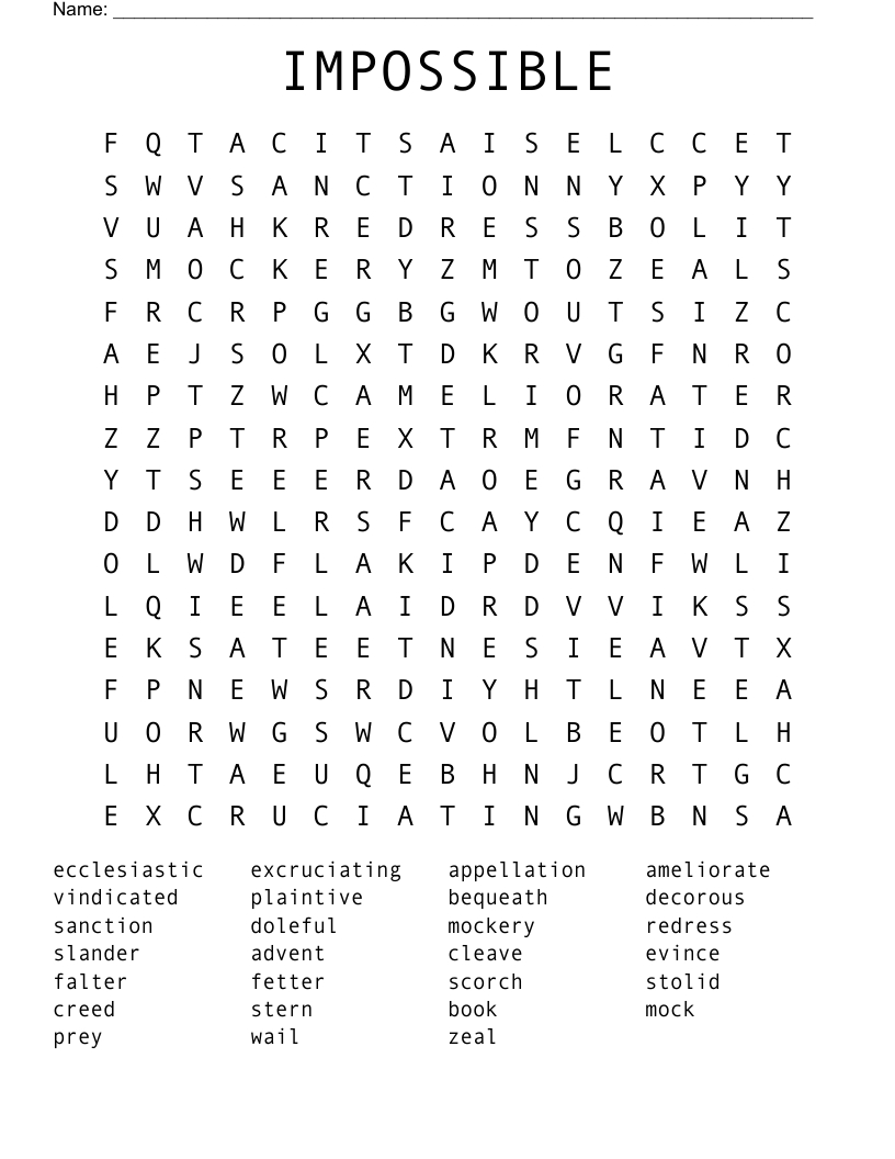Impossible Word Search - Wordmint with Impossible Word Search Printable