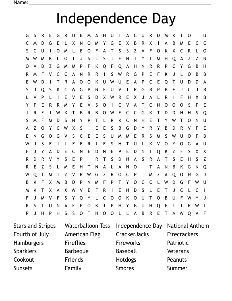 Independence Day Word Search - Wordmint intended for Independence Day Printable Word Search