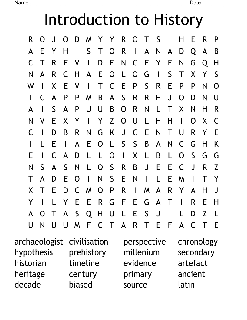Introduction To History Word Search - Wordmint with Word Search History Printable