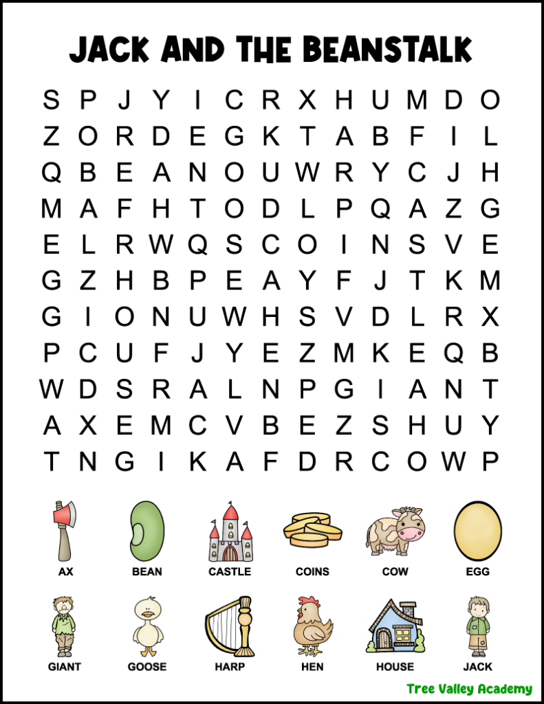 Jack And The Beanstalk Word Search For 1St Grade intended for Word Search For 1st Graders Printable