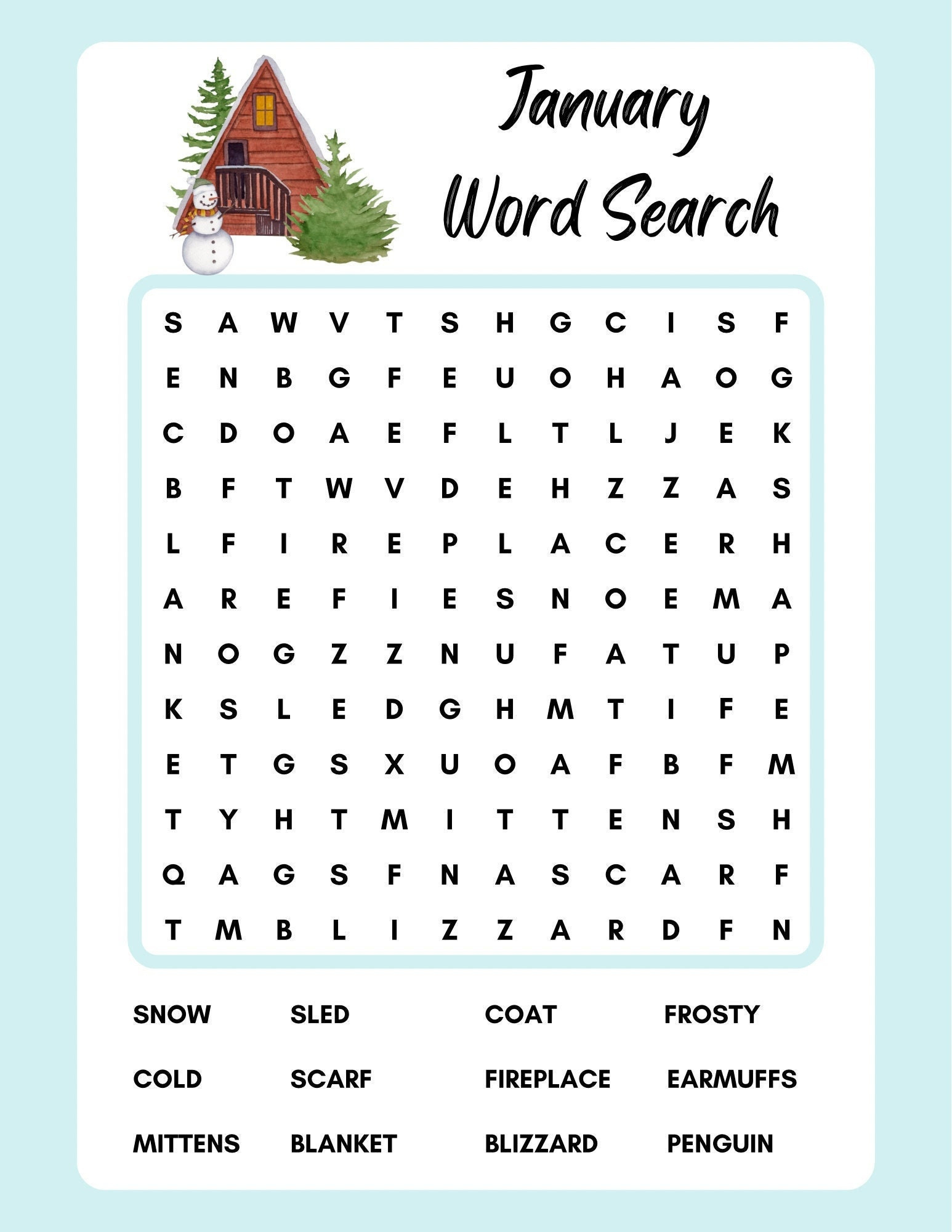 January Word Search, Instant Download, Printable, Pdf - Etsy throughout Printable January Word Search