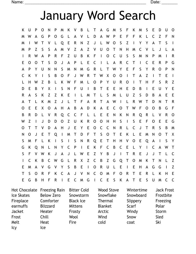 January Word Search - Wordmint intended for Printable January Word Search