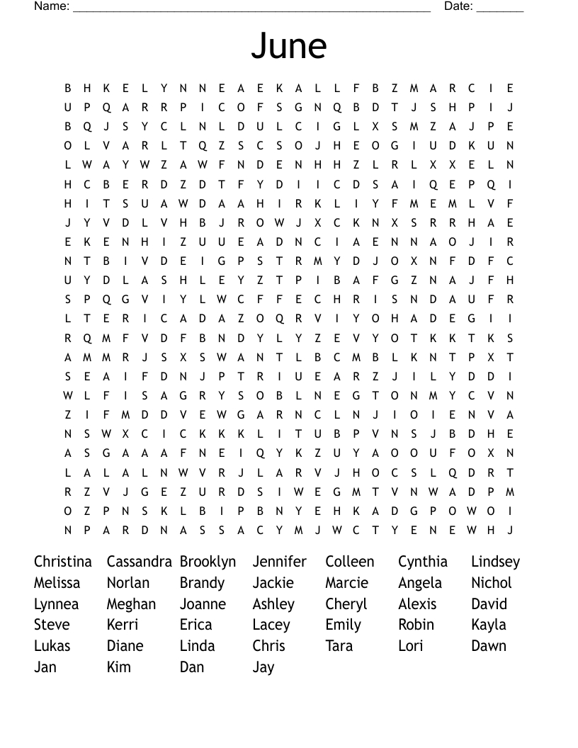 June Word Search - Wordmint pertaining to June Word Search Printable