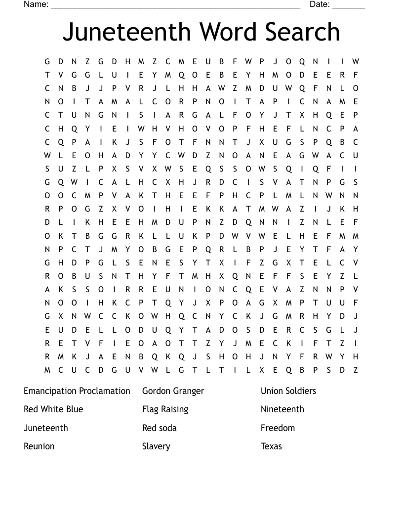 Juneteenth Word Search - Wordmint with regard to Juneteenth Word Search Printable Free