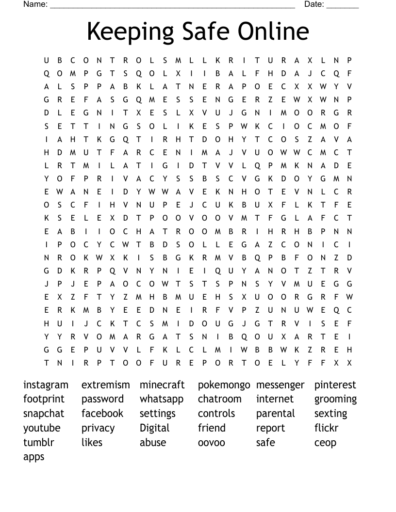 Keeping Safe Online Word Search - Wordmint with Online Printable Word Searches