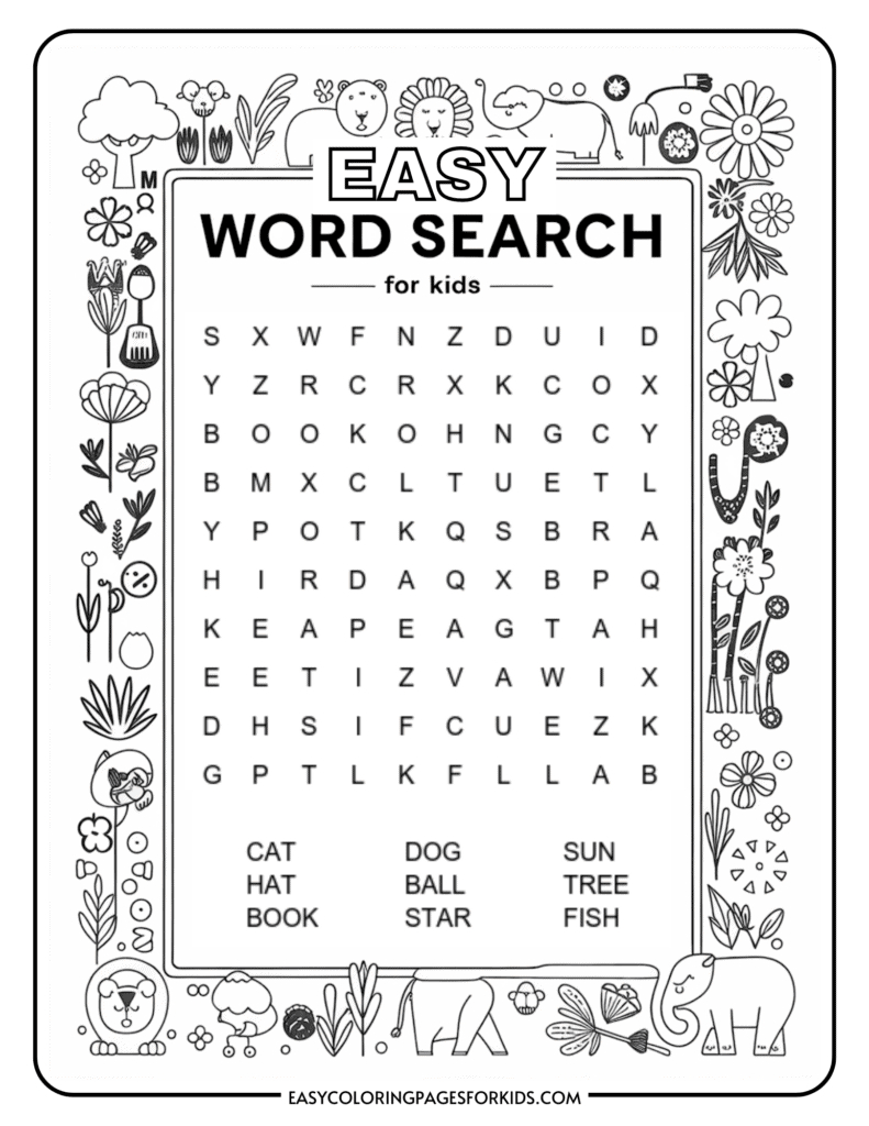 Kindergarten Easy Word Search For Kids (2 Free Pdf Pages) - Easy pertaining to Printable Word Search For 6 Year Olds