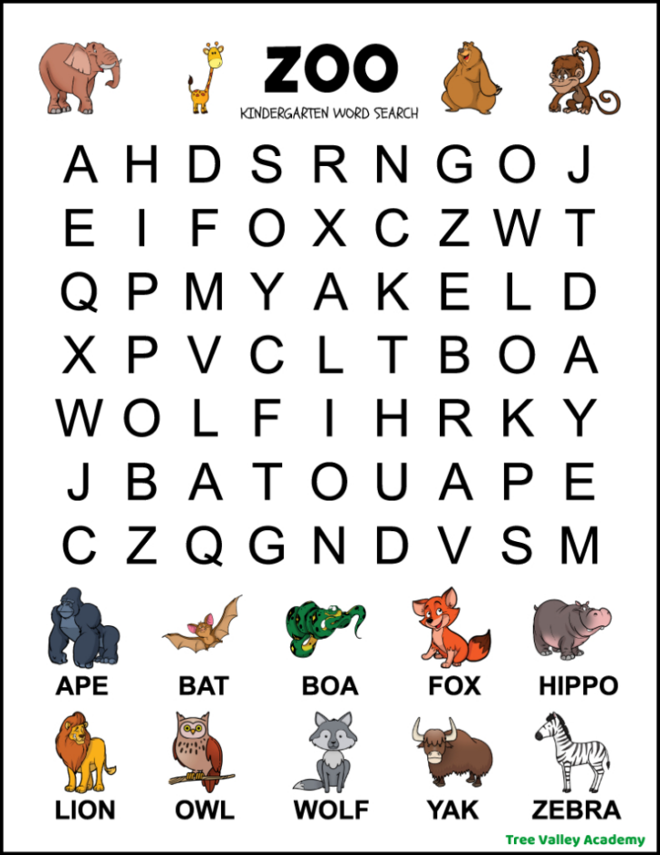 Printable Word Search Zoo Animals