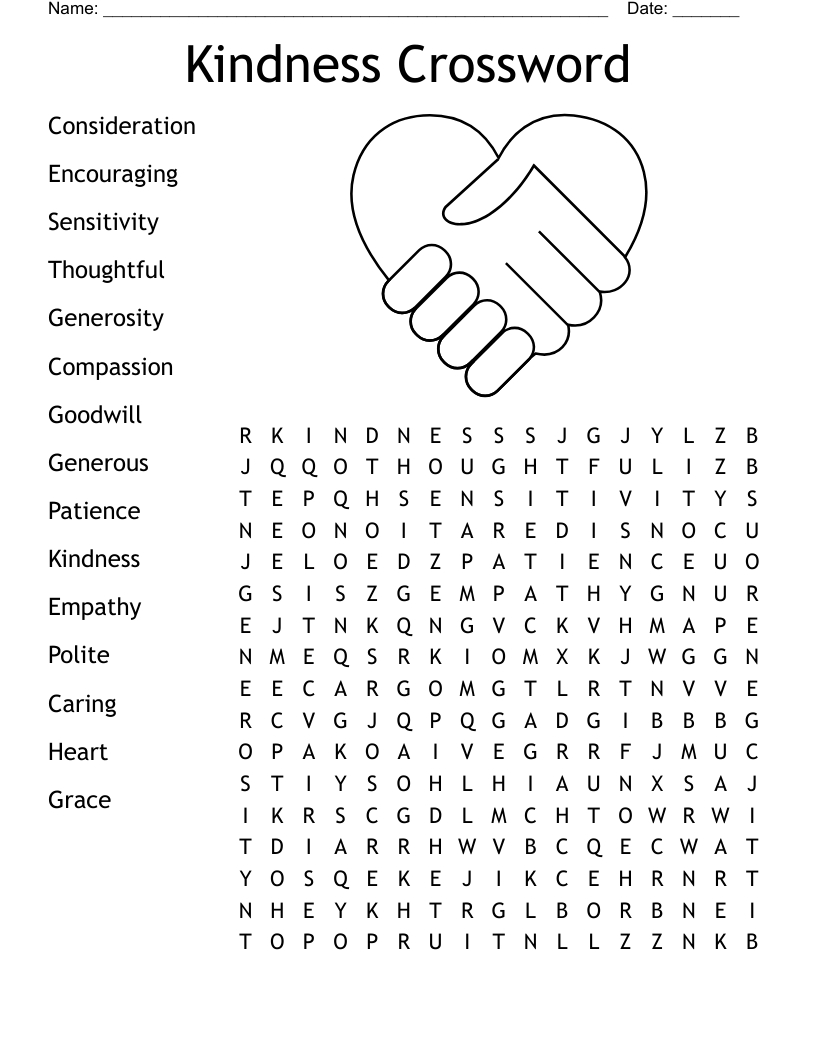 Kindness Crossword Word Search - Wordmint intended for Printable Word Search Crossword Puzzle Free