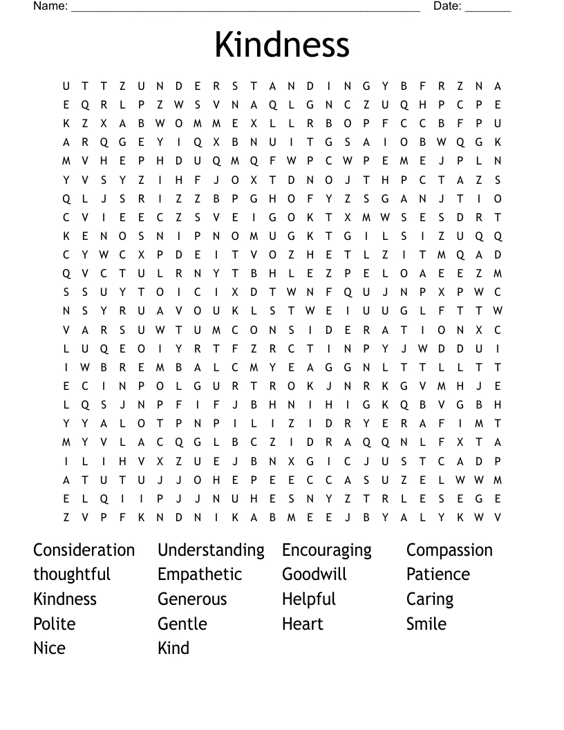 Kindness Word Search - Wordmint regarding Free Printable Word Search Kindness